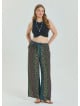 Navy Blue Women's Plus Size Trousers with Elastic Waist Belt Detail 4619